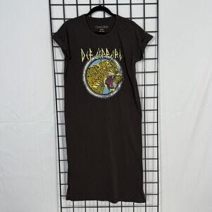 Dreamr Def Leppard T-Shirt Maxi Dress Sz. Small Gray Graphic Print Band Tee READ